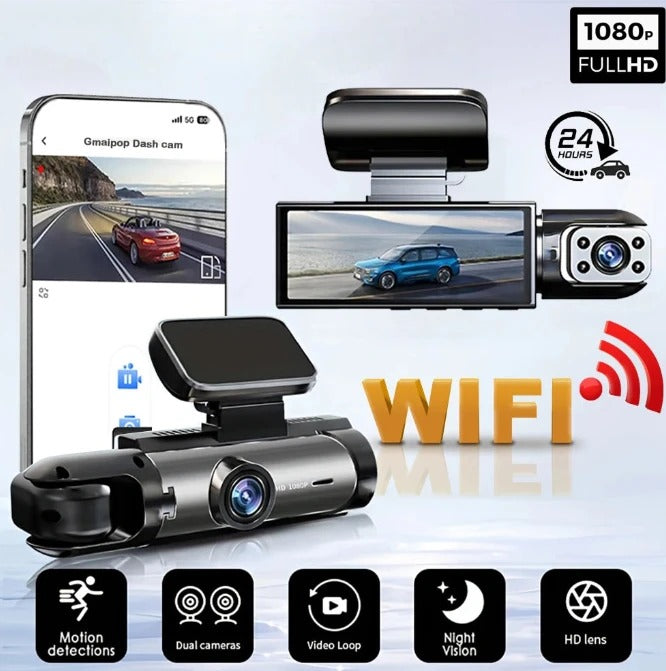 Câmera Veicular 1080p Wi-Fi com Dupla Lente